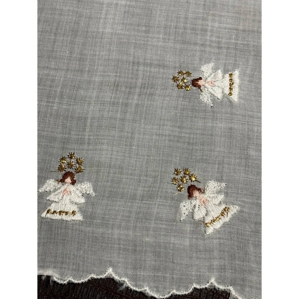 Embroidered‎ White Linen Angel Handkerchief Scalloped Edge